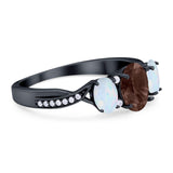 Three Stone Oval Natural Stone Wedding Ring