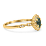 Art Deco Oval Natural Stone Floral Ring