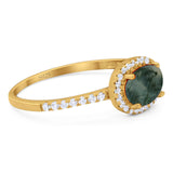 Art Deco Oval Natural Stone Solitaire Ring