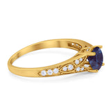 Art Deco Round Natural Stone Cathedral Ring