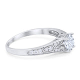 Art Deco Round Natural Stone Cathedral Ring