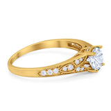 Art Deco Round Natural Stone Cathedral Ring