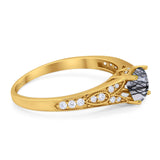 Art Deco Round Natural Stone Cathedral Ring