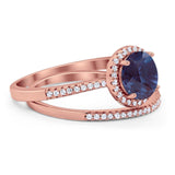 Two Piece Round Natural Stone Bridal Ring