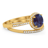 Two Piece Round Natural Stone Bridal Ring
