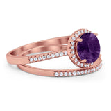 Two Piece Round Natural Stone Bridal Ring