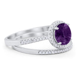 Two Piece Round Natural Stone Bridal Ring