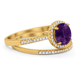 Two Piece Round Natural Stone Bridal Ring