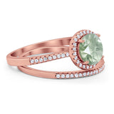 Two Piece Round Natural Stone Bridal Ring