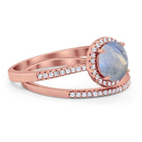 Two Piece Round Natural Stone Bridal Ring
