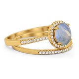 Two Piece Round Natural Stone Bridal Ring