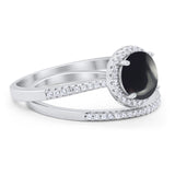 Two Piece Round Natural Stone Bridal Ring