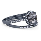 Two Piece Round Natural Stone Bridal Ring