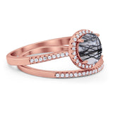 Two Piece Round Natural Stone Bridal Ring