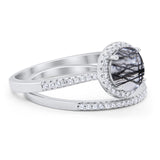 Two Piece Round Natural Stone Bridal Ring