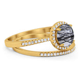 Two Piece Round Natural Stone Bridal Ring