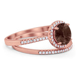 Two Piece Round Natural Stone Bridal Ring