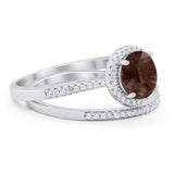 Two Piece Round Natural Stone Bridal Ring
