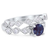 Two Piece Round Natural Stone Bridal Ring