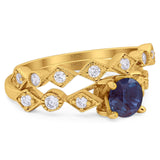 Two Piece Round Natural Stone Bridal Ring