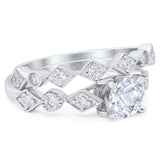 Two Piece Round Natural Stone Bridal Ring
