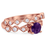 Two Piece Round Natural Stone Bridal Ring