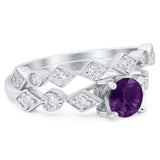 Two Piece Round Natural Stone Bridal Ring