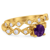 Two Piece Round Natural Stone Bridal Ring