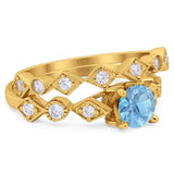 Two Piece Round Natural Stone Bridal Ring