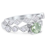 Two Piece Round Natural Stone Bridal Ring