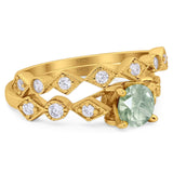 Two Piece Round Natural Stone Bridal Ring