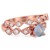 Two Piece Round Natural Stone Bridal Ring