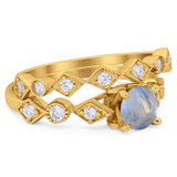 Two Piece Round Natural Stone Bridal Ring