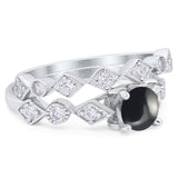 Two Piece Round Natural Stone Bridal Ring