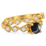 Two Piece Round Natural Stone Bridal Ring