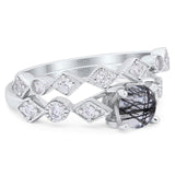 Two Piece Round Natural Stone Bridal Ring