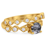 Two Piece Round Natural Stone Bridal Ring