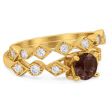 Two Piece Round Natural Stone Bridal Ring