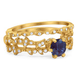 Two Piece Round Natural Stone Floral Ring