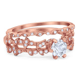 Two Piece Round Natural Stone Floral Ring