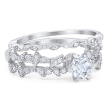 Two Piece Round Natural Stone Floral Ring
