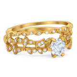 Two Piece Round Natural Stone Floral Ring