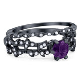 Two Piece Round Natural Stone Floral Ring