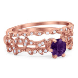Two Piece Round Natural Stone Floral Ring