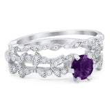 Two Piece Round Natural Stone Floral Ring