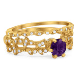 Two Piece Round Natural Stone Floral Ring