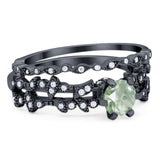 Two Piece Round Natural Stone Floral Ring