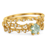 Two Piece Round Natural Stone Floral Ring
