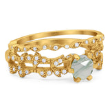 Two Piece Round Natural Stone Floral Ring