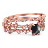 Two Piece Round Natural Stone Floral Ring